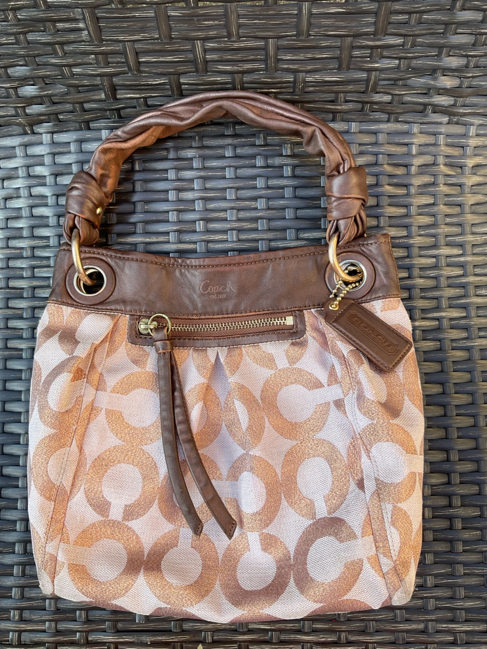 Coach Tan and Brown Signature Canvas Shoulder Bag